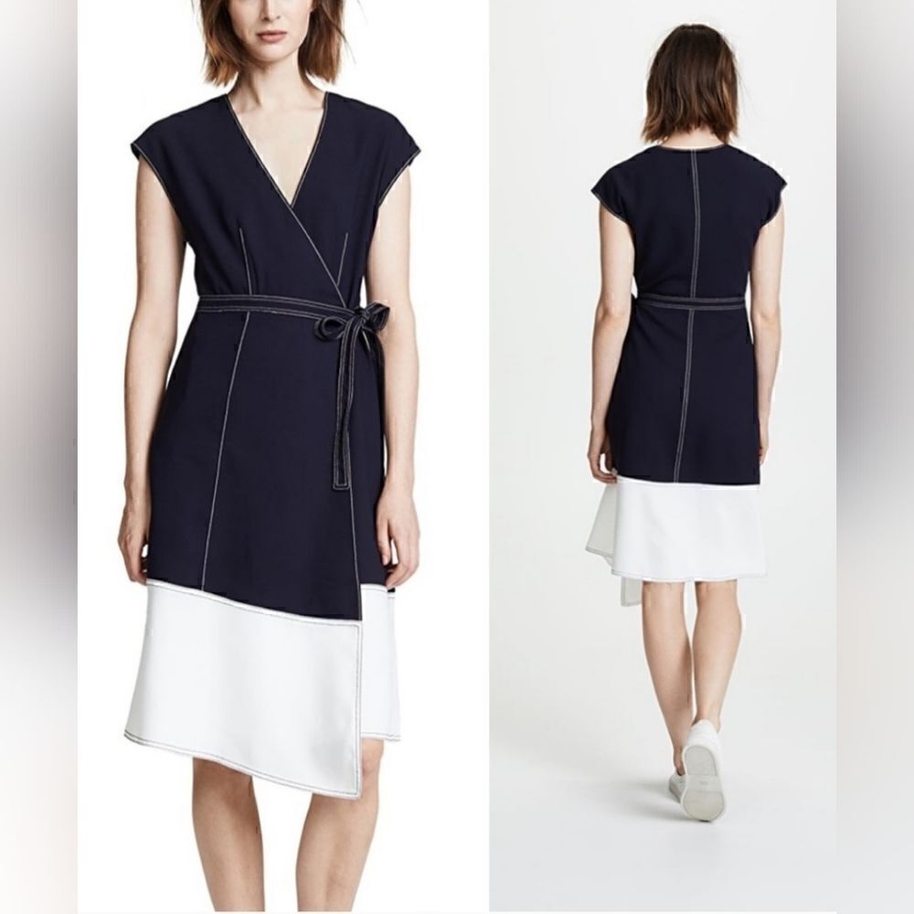 NWT JOIE Mahesa Midi Navy Blue Antique White Wrap Dress size XS